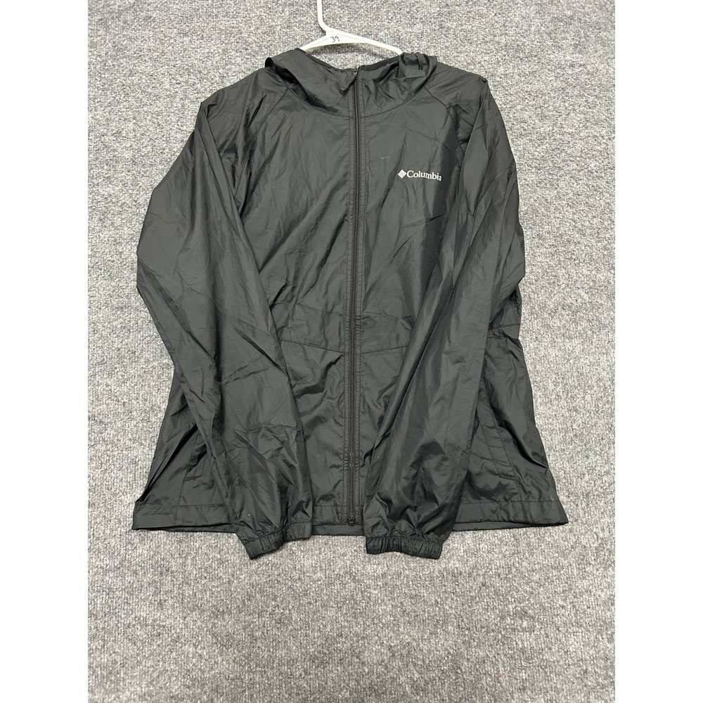 Columbia Windbreaker Jacket Womens Size M Black Hooded Full Zip Outdoor Shell